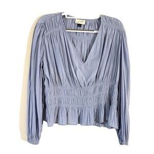 Universal Thread Women's Long Sleeve Smocked Blouse Blue Size XL